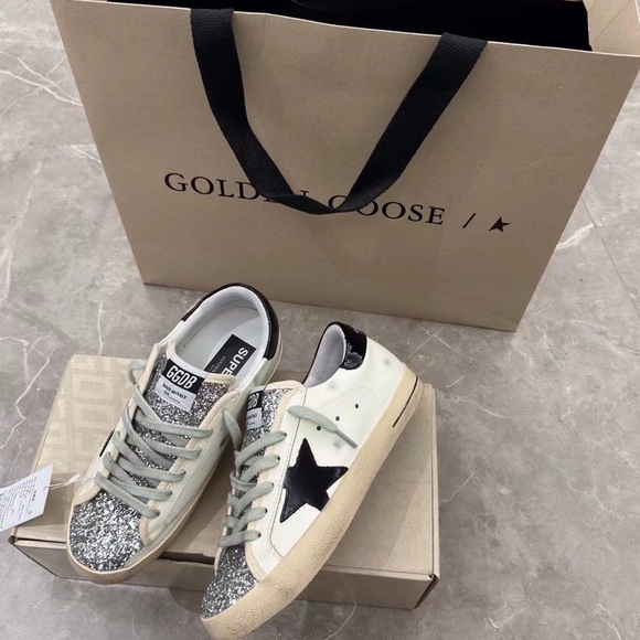 Golden Goose White and Black Star Sneakers - Picture 3 of 9